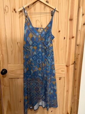Nine Lives Bazaar Blue & Mustard Paisley Wrap Midi Dress